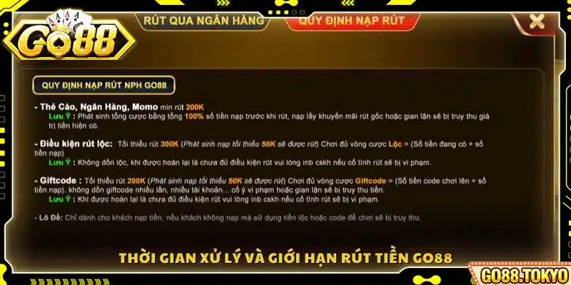 Quy định về thời gian xử lý giao dịch Go88